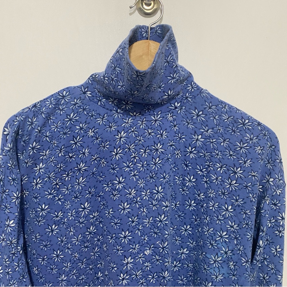 Vintage Brass Plum Nordstrom Blue Floral Daisy Print Turtleneck Top L 90s Y2K - Picture 2 of 8